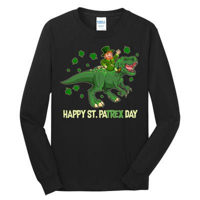 Happy St PaTREX Day Leprechaun Riding T-Rex Dinosaur Tall Long Sleeve T-Shirt