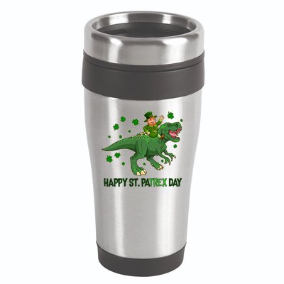 Happy St PaTREX Day Leprechaun Riding T-Rex Dinosaur 16oz Travel Tumbler