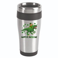 Happy St PaTREX Day Leprechaun Riding T-Rex Dinosaur 16oz Travel Tumbler