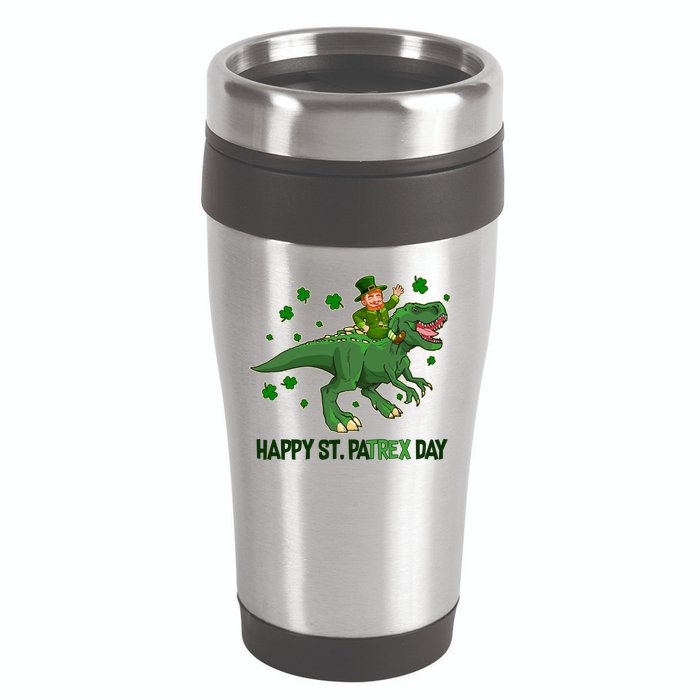 Happy St PaTREX Day Leprechaun Riding T-Rex Dinosaur 16oz Travel Tumbler