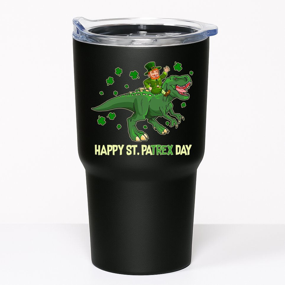 Happy St PaTREX Day Leprechaun Riding T-Rex Dinosaur Tumbler