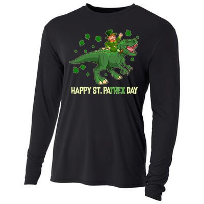 Happy St PaTREX Day Leprechaun Riding T-Rex Dinosaur Cooling Performance Long Sleeve Crew