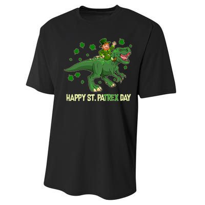 Happy St PaTREX Day Leprechaun Riding T-Rex Dinosaur Performance Sprint T-Shirt