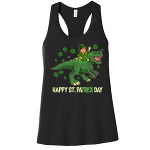 Happy St PaTREX Day Leprechaun Riding T-Rex Dinosaur Women's Racerback Tank