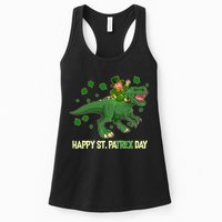 Happy St PaTREX Day Leprechaun Riding T-Rex Dinosaur Womens Tank Top