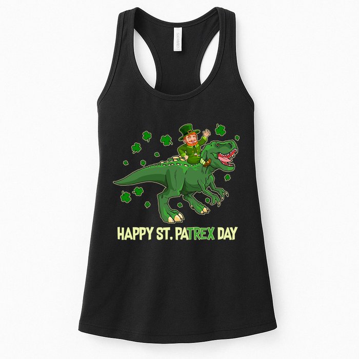 Happy St PaTREX Day Leprechaun Riding T-Rex Dinosaur Womens Tank Top