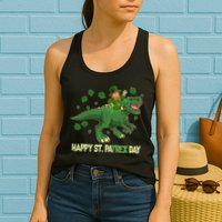 Happy St PaTREX Day Leprechaun Riding T-Rex Dinosaur Womens Tank Top