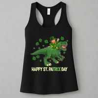 Happy St PaTREX Day Leprechaun Riding T-Rex Dinosaur Womens Tank Top
