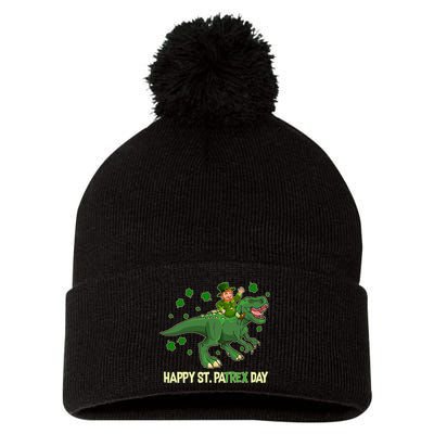 Happy St PaTREX Day Leprechaun Riding T-Rex Dinosaur Pom Pom 12in Knit Beanie