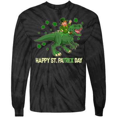 Happy St PaTREX Day Leprechaun Riding T-Rex Dinosaur Tie-Dye Long Sleeve Shirt