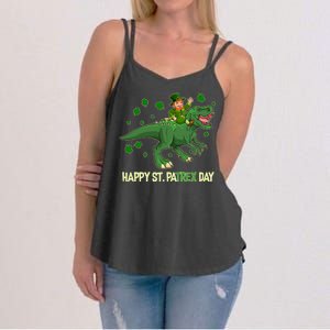 Happy St PaTREX Day Leprechaun Riding T-Rex Dinosaur Women's Strappy Tank