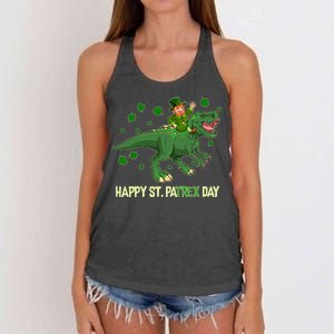 Happy St PaTREX Day Leprechaun Riding T-Rex Dinosaur Women's Knotted Racerback Tank