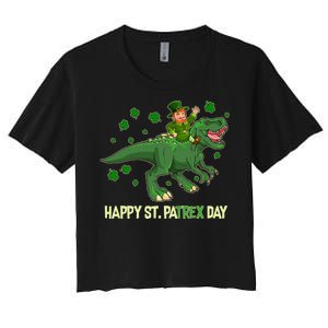 Happy St PaTREX Day Leprechaun Riding T-Rex Dinosaur Women's Crop Top Tee