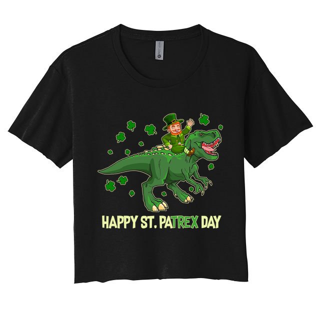 Happy St PaTREX Day Leprechaun Riding T-Rex Dinosaur Crop Top