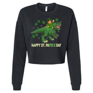 Happy St PaTREX Day Leprechaun Riding T-Rex Dinosaur Cropped Pullover Crew