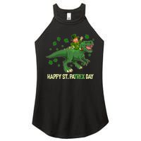 Happy St PaTREX Day Leprechaun Riding T-Rex Dinosaur Women's Perfect Tri Rocker Tank