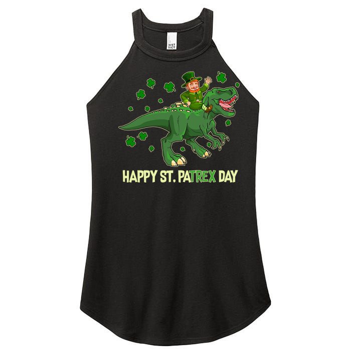 Happy St PaTREX Day Leprechaun Riding T-Rex Dinosaur Women's Perfect Tri Rocker Tank