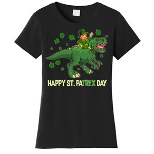 Happy St PaTREX Day Leprechaun Riding T-Rex Dinosaur Women's T-Shirt