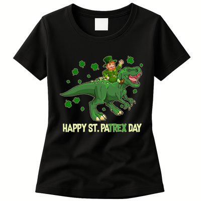 Happy St PaTREX Day Leprechaun Riding T-Rex Dinosaur Womens T-Shirt