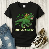 Happy St PaTREX Day Leprechaun Riding T-Rex Dinosaur Womens T-Shirt
