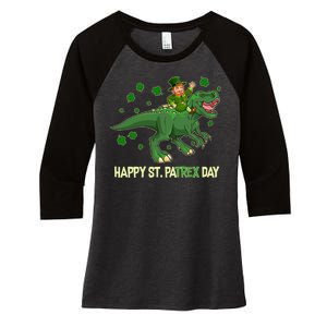 Happy St PaTREX Day Leprechaun Riding T-Rex Dinosaur Women's Tri-Blend 3/4-Sleeve Raglan Shirt