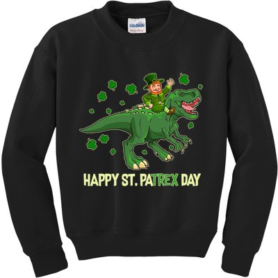 Happy St PaTREX Day Leprechaun Riding T-Rex Dinosaur Kids Sweatshirt