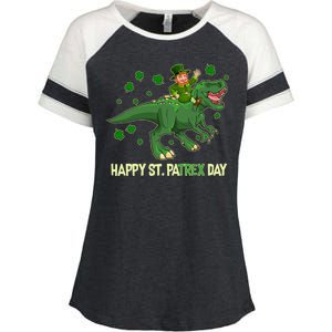 Happy St PaTREX Day Leprechaun Riding T-Rex Dinosaur Enza Ladies Jersey Colorblock Tee