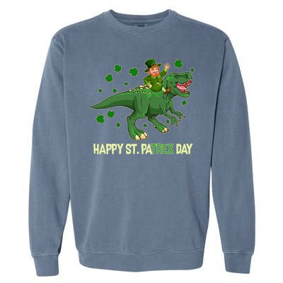 Happy St PaTREX Day Leprechaun Riding T-Rex Dinosaur Garment-Dyed Sweatshirt