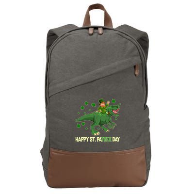 Happy St PaTREX Day Leprechaun Riding T-Rex Dinosaur Cotton Canvas Backpack
