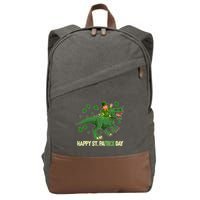 Happy St PaTREX Day Leprechaun Riding T-Rex Dinosaur Cotton Canvas Backpack