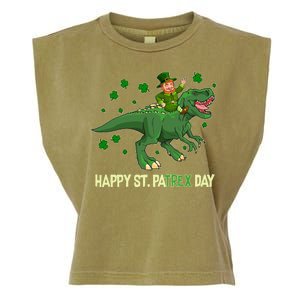 Happy St PaTREX Day Leprechaun Riding T-Rex Dinosaur Garment-Dyed Women's Muscle Tee