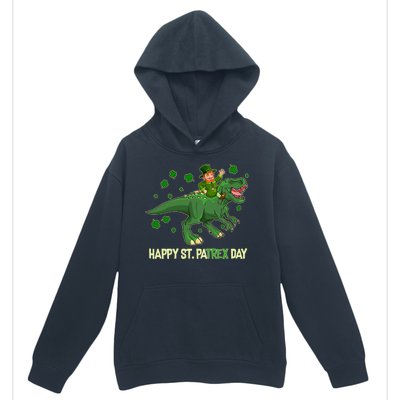 Happy St PaTREX Day Leprechaun Riding T-Rex Dinosaur Urban Pullover Hoodie