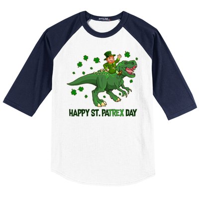 Happy St PaTREX Day Leprechaun Riding T-Rex Dinosaur Baseball Sleeve Shirt