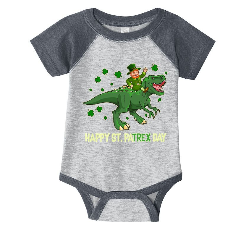 Happy St PaTREX Day Leprechaun Riding T-Rex Dinosaur Infant Baby Jersey Bodysuit