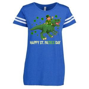 Happy St PaTREX Day Leprechaun Riding T-Rex Dinosaur Enza Ladies Jersey Football T-Shirt