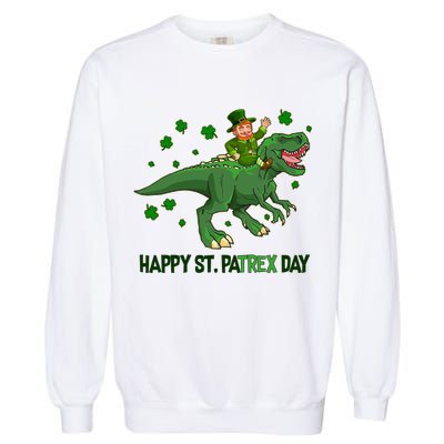 Happy St PaTREX Day Leprechaun Riding T-Rex Dinosaur Garment-Dyed Sweatshirt