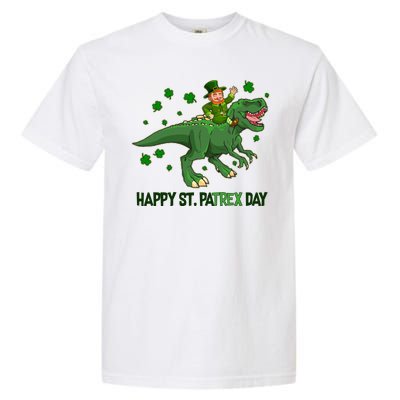 Happy St PaTREX Day Leprechaun Riding T-Rex Dinosaur Garment-Dyed Heavyweight T-Shirt