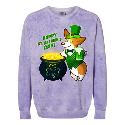 Happy St Patrick's Day Corgi Colorblast Crewneck Sweatshirt