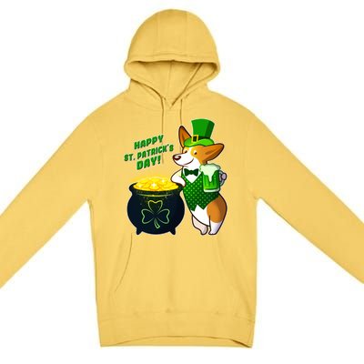 Happy St Patrick's Day Corgi Premium Pullover Hoodie