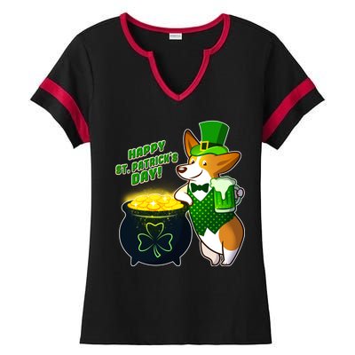 Happy St Patrick's Day Corgi Ladies Halftime Notch Neck Tee