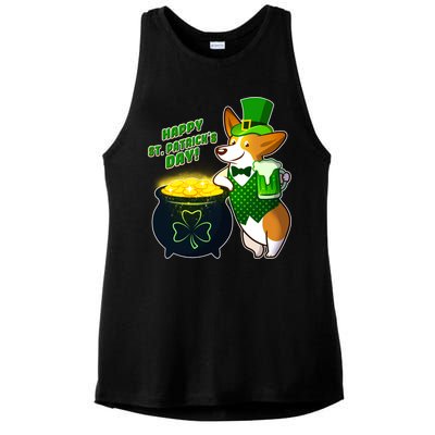 Happy St Patrick's Day Corgi Ladies PosiCharge Tri-Blend Wicking Tank