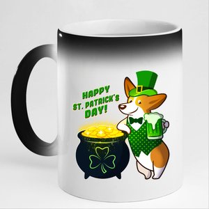 Happy St Patrick's Day Corgi 11oz Black Color Changing Mug