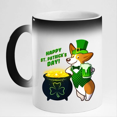 Happy St Patrick's Day Corgi 11oz Black Color Changing Mug