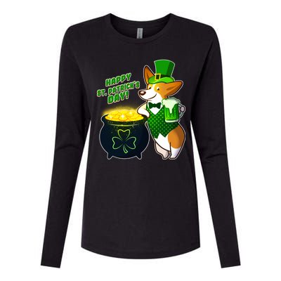 Happy St Patrick's Day Corgi Womens Cotton Relaxed Long Sleeve T-Shirt