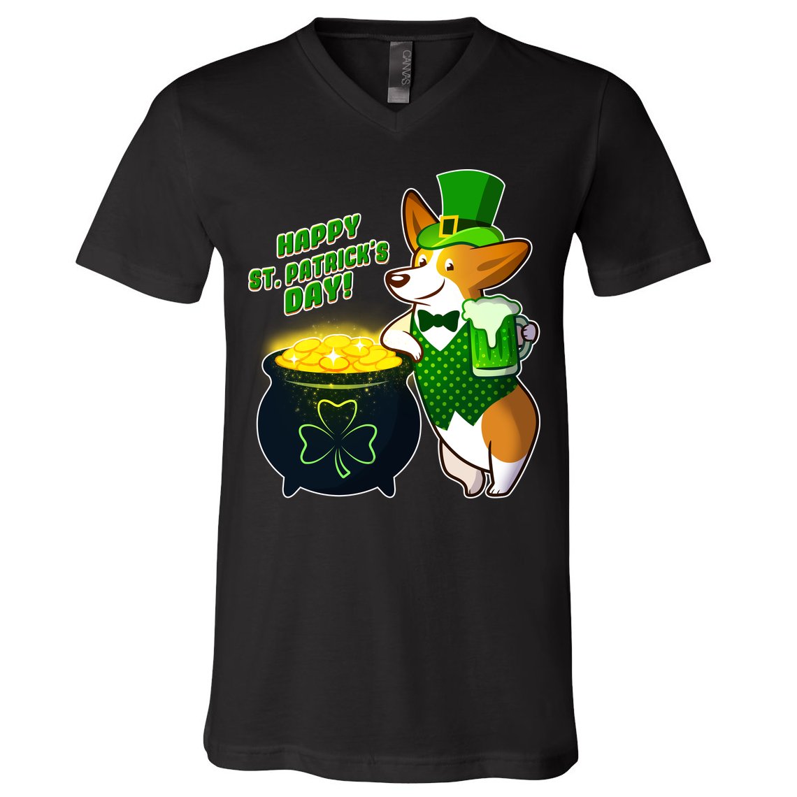 Happy St Patrick's Day Corgi V-Neck T-Shirt