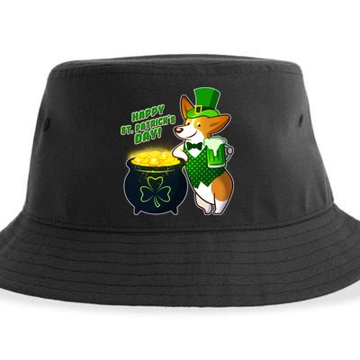 Happy St Patrick's Day Corgi Sustainable Bucket Hat