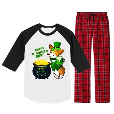 Happy St Patrick's Day Corgi Raglan Sleeve Pajama Set