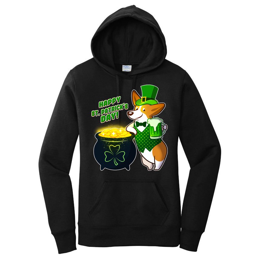 Happy St Patrick's Day Corgi Women's Pullover Hoodie