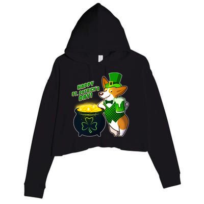 Happy St Patrick's Day Corgi Crop Fleece Hoodie