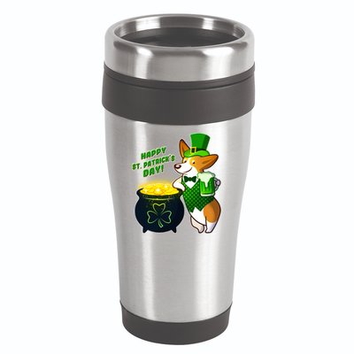 Happy St Patrick's Day Corgi 16oz Travel Tumbler